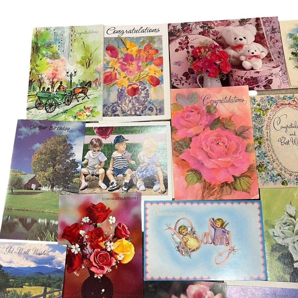 Vintage Floral Greeting Card Ephemera Lot Mixed Occasion Scrapbook Craft Pack 20